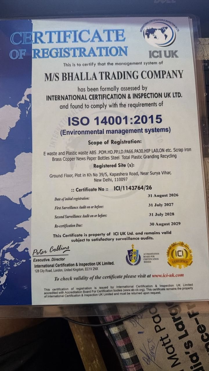 ISO 14001:2015 certificate of Bhalla Trading Company